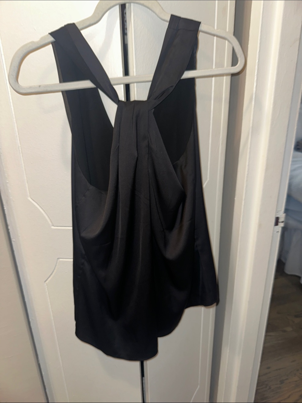 White House Black Market Black Draped Racerback Silk Tank